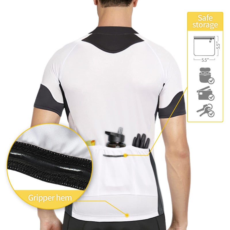 BERGRISAR Men's Basic Cycling Jerseys Short Sleeves Mountain Bike Bicycle Shirt Zipper Pockets White Size X-Large - Image 3